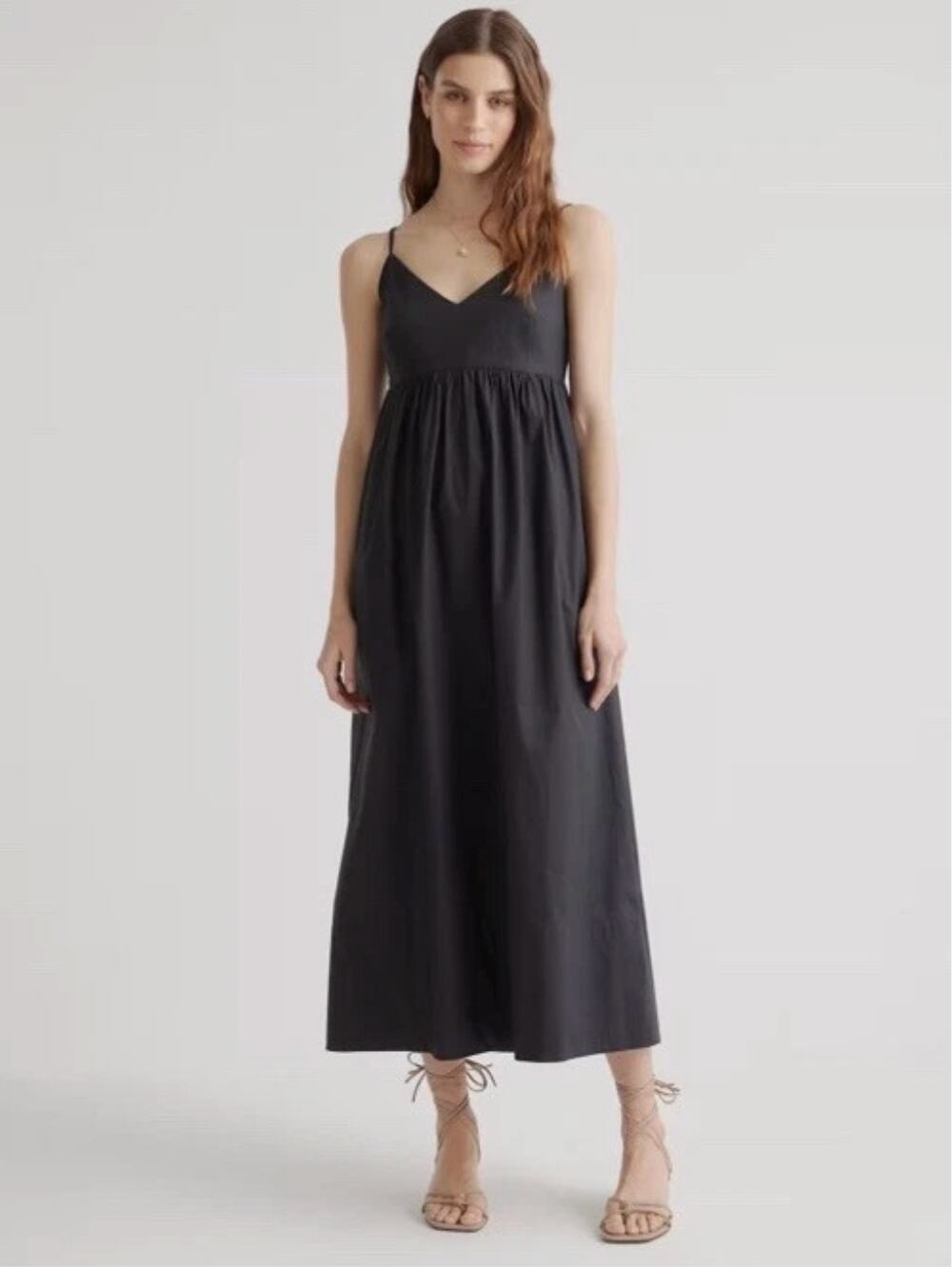 QUINCE NWT 100% Organic Cotton Sleeveless Maxi Dress Smoked Back in Black // S